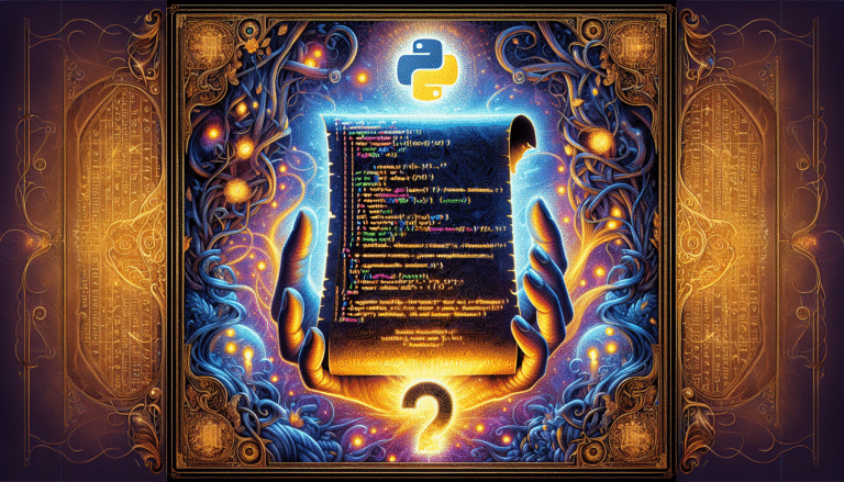 Une main tenant un parchemin illuminé, sur lequel est inscrit du code Python. Style fantasy, couleurs vibrantes. Titre: Les Secrets de Claude 2 Dévoilés ?