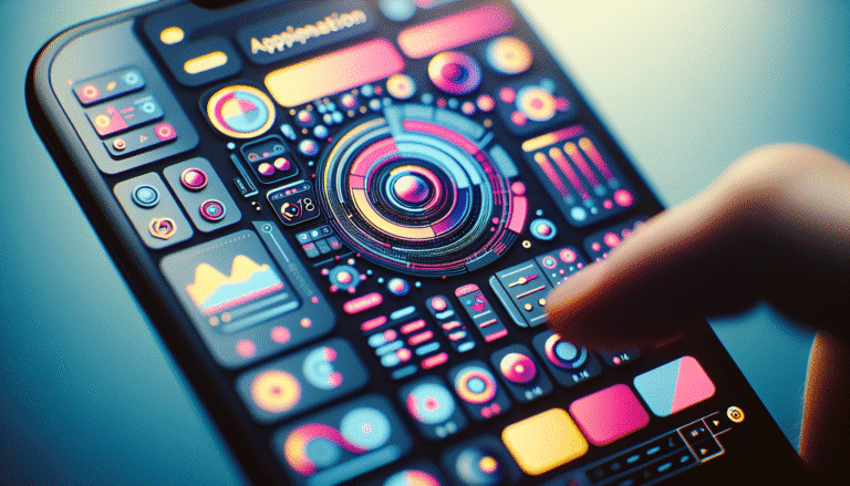 Une interface utilisateur futuriste et épurée d'une application IA, avec des icônes intuitives et des graphiques interactifs, symbolisant la facilité d'utilisation de l'IA pour tous, dans un style minimaliste et moderne. Les couleurs sont vives mais apaisantes, évoquant l'efficacité et l'innovation.