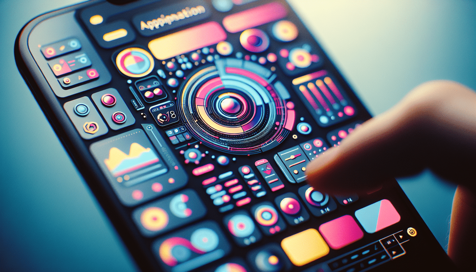 Une interface utilisateur futuriste et épurée d'une application IA, avec des icônes intuitives et des graphiques interactifs, symbolisant la facilité d'utilisation de l'IA pour tous, dans un style minimaliste et moderne. Les couleurs sont vives mais apaisantes, évoquant l'efficacité et l'innovation.