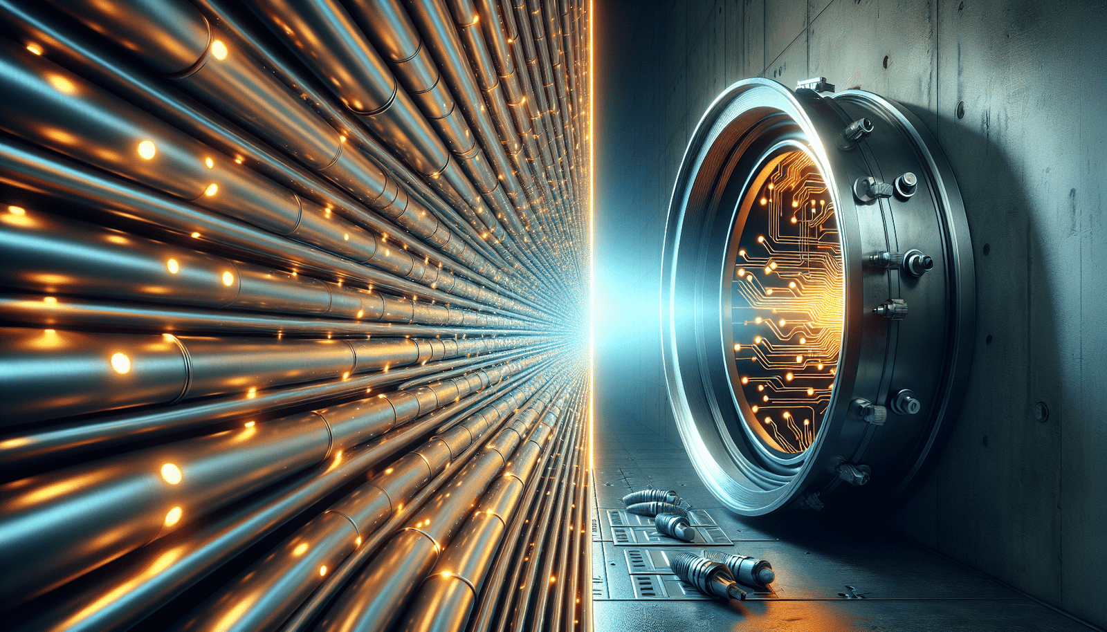 A split image illustrating the difference in data access for AI. On one side (Bard), a futuristic pipeline directly connecting to a dynamic, real-time stream of global information and news feeds. On the other side (ChatGPT), a closed, illuminated vault with a small opening through which limited, static data flows, requiring visible 'plugin' icons to unlock more. Conceptual, data-centric design.
