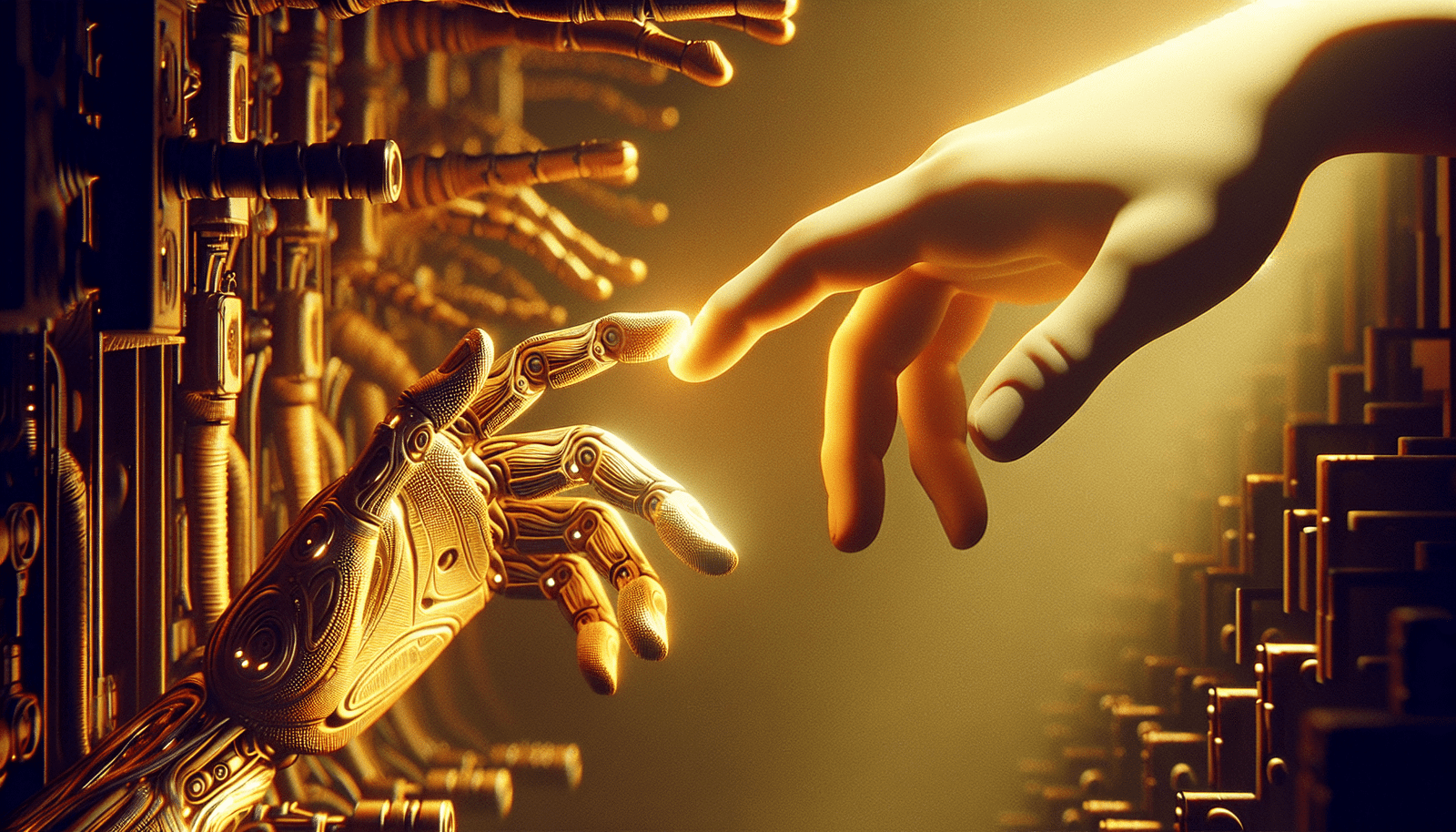 A futuristic scene showing a person interacting with a holographic or virtual companion, displaying emotions of comfort and connection. The human's hand gently reaches towards a shimmering, ethereal AI form. Soft, warm lighting, high-tech, clean aesthetic. Represents the evolving nature of relationships with AI in a modern setting.