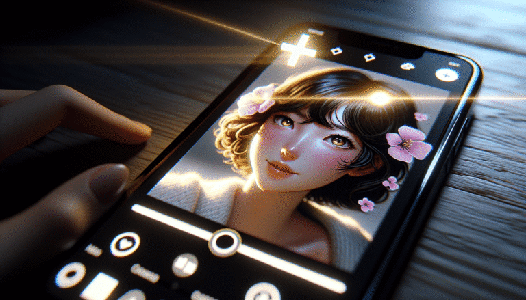 A smartphone screen showing a user's candid photo being artistically transformed into a vibrant anime style illustration, with a glowing '+' icon in the top right corner, symbolizing Google Photos' 'Remix' feature powered by generative AI.