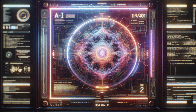 Une interface utilisateur futuriste présentant du code complexe et des schémas d'IA entrelacés, avec le logo de Moonshot AI et 'Kimi K2' affiché en hologramme au centre, couleurs vives, ambiance tech optimiste.