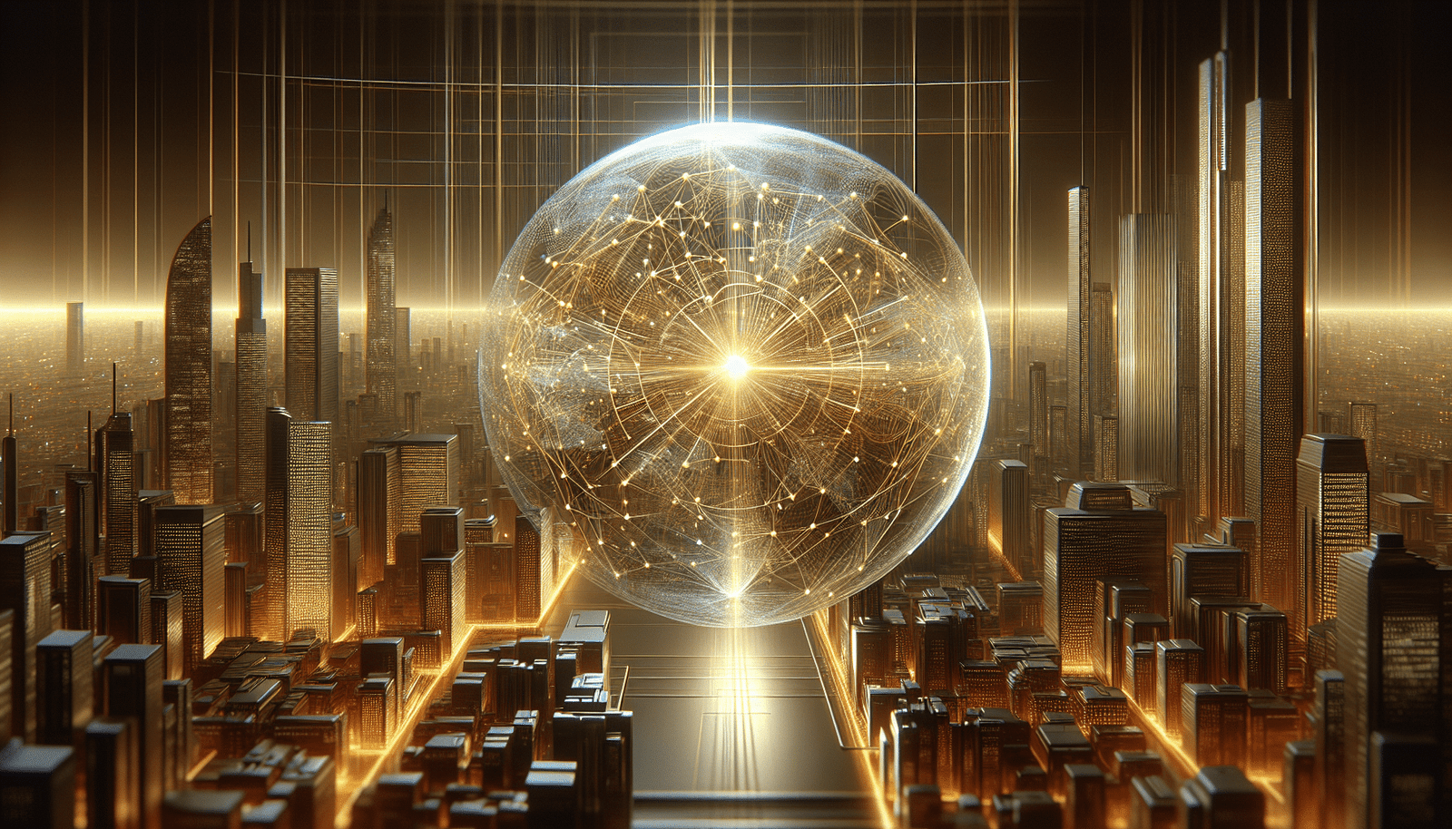 A stylized illustration of a transparent globe or digital sphere, encased by a golden shield or a protective network of lines, representing responsible AI governance and ethical guidelines. The background could be a subtle, futuristic cityscape or data streams, emphasizing security, trust, and ethical boundaries in a digital world.