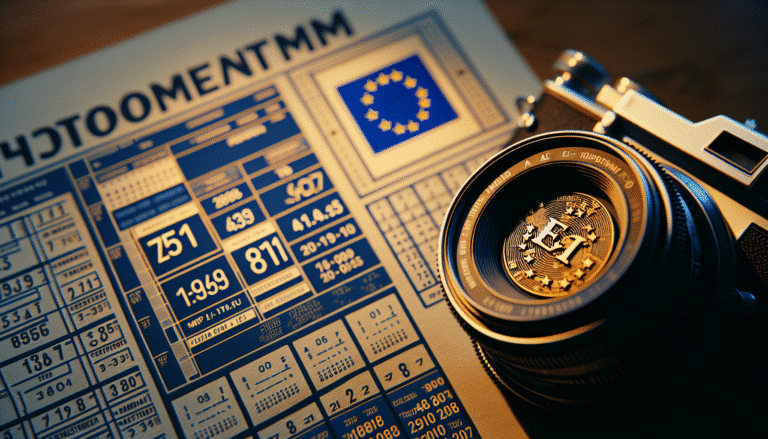 Une scène illustrant la fermeté de la Commission Européenne, avec un grand sceau de l'UE et un calendrier numérique précis affichant des dates clés de l'AI Act. Le style est sérieux, professionnel, avec des nuances de bleu et d'or, symbolisant la réglementation et la rigueur.