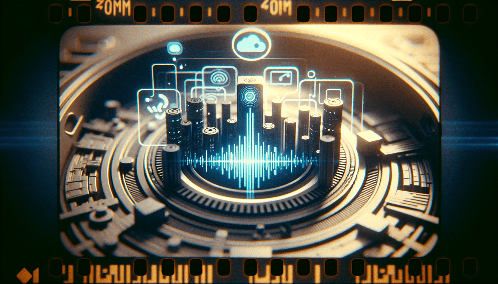 Une interface futuriste affichant des ondes sonores stylisées et des lignes de code, symbolisant la puissance de l'IA vocale et la dualité entre "Small" (serveurs cloud abstraits) et "Mini" (silhouettes d'appareils mobiles/embarqués). Un logo Mistral AI subtil et élégant est intégré.