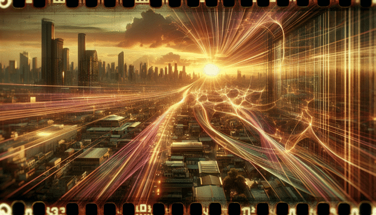 A vibrant, futuristic cityscape in Asia, with glowing neural network lines connecting buildings and data flowing, symbolizing technological advancement and AI dominance. High-tech, digital art style, vibrant colors, focus on growth and innovation.