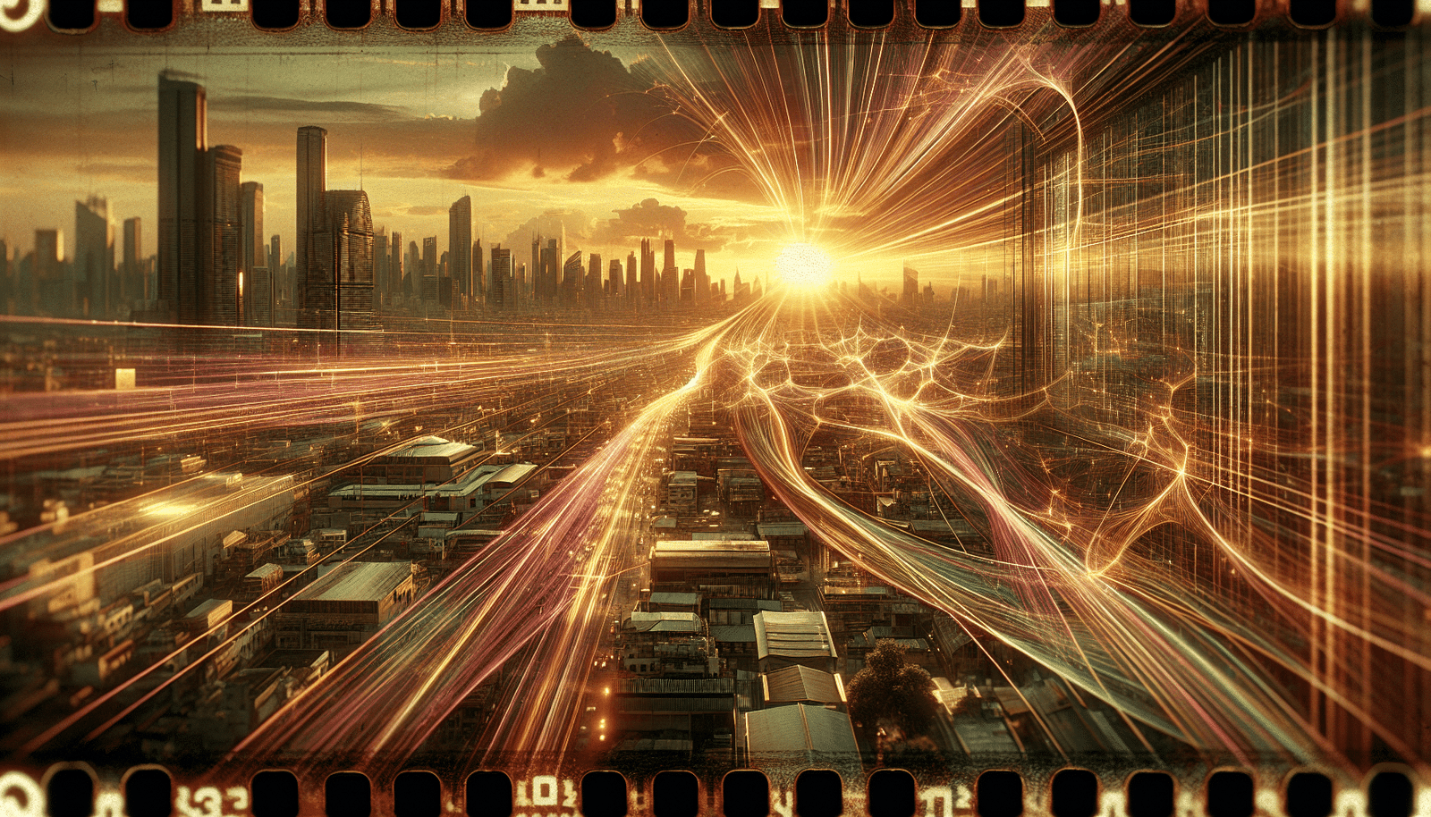 A vibrant, futuristic cityscape in Asia, with glowing neural network lines connecting buildings and data flowing, symbolizing technological advancement and AI dominance. High-tech, digital art style, vibrant colors, focus on growth and innovation.