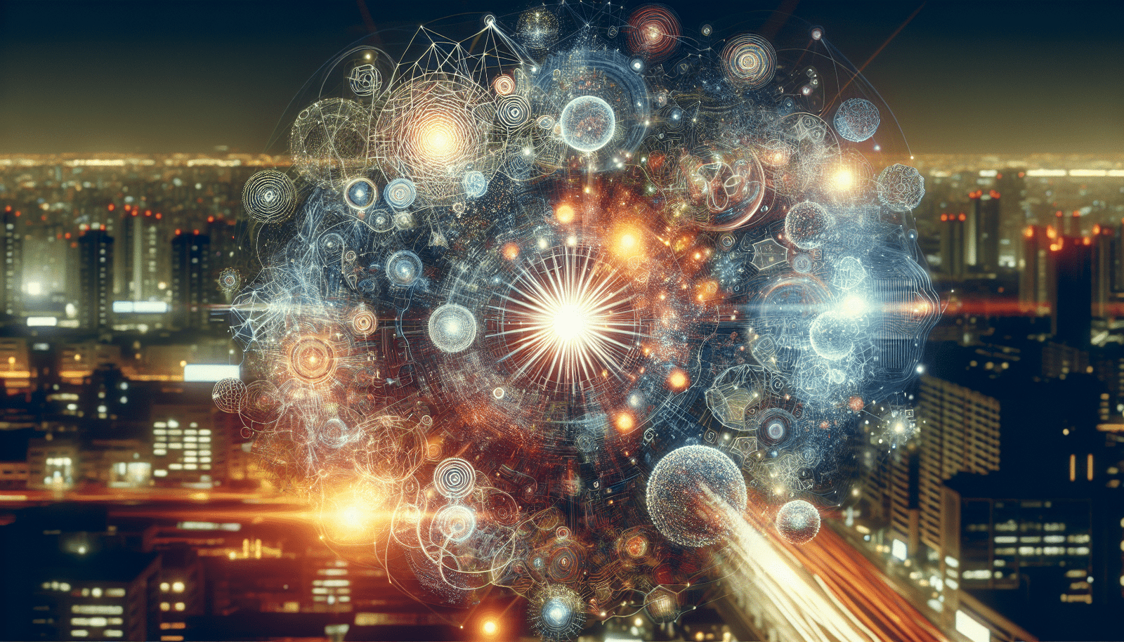 A dynamic visual representation of synergy: multiple abstract, glowing lines and shapes converging, representing high-level education, daily AI usage, and local AI tools merging into a bright, expanding sphere symbolizing knowledge and success. The background hints at a modern Asian city skyline.