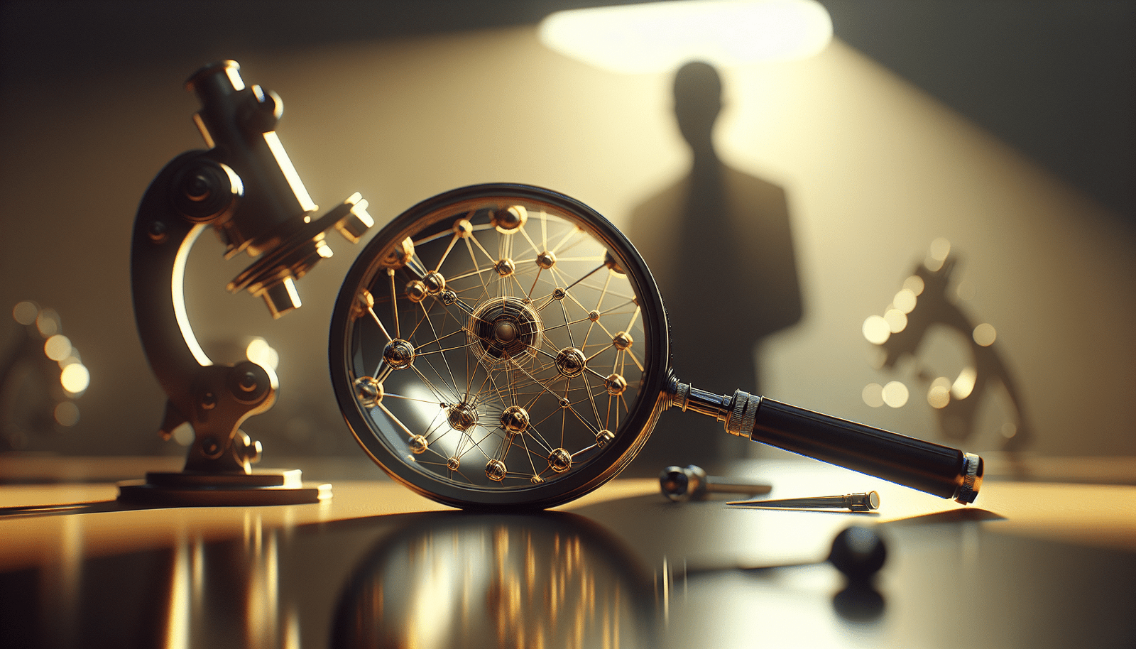 A digital illustration showing a magnifying glass hovering over a series of interconnected digital nodes, representing the complex legal and technological challenges of tracking illicit deepfakes online. Bright, clean lines, slightly futuristic feel, with a subtle hint of a human silhouette in the background.