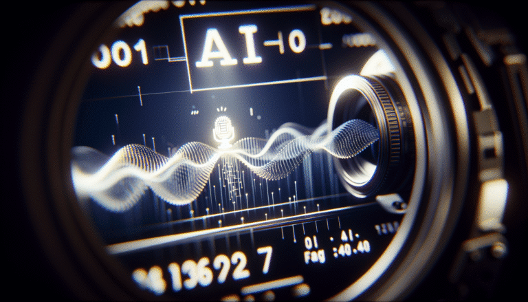 Une illustration futuriste montrant des ondes sonores se transformant en données numériques fluides, avec le logo stylisé et lumineux de Mistral AI en arrière-plan, symbolisant une percée technologique en intelligence artificielle vocale. Ambiance dynamique et innovante.
