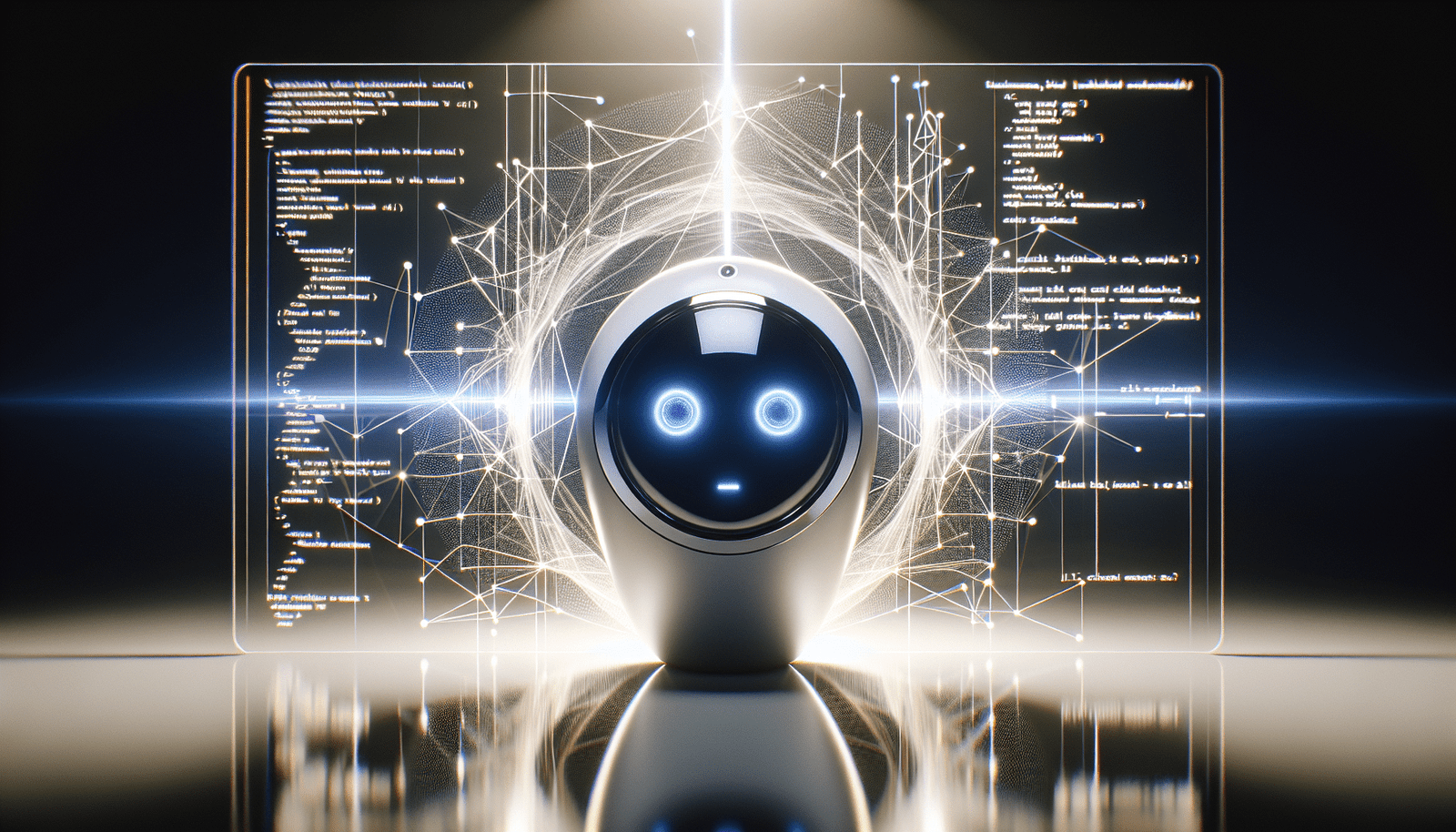 Interface élégante et minimaliste d'un chatbot IA nommé "Claude 4" affichant des lignes de code complexes et des raisonnements logiques sous forme de diagrammes dynamiques. Le fond est un réseau neuronal stylisé et lumineux, avec des symboles d'intelligence et de créativité. Ambiance de sophistication et d'innovation.