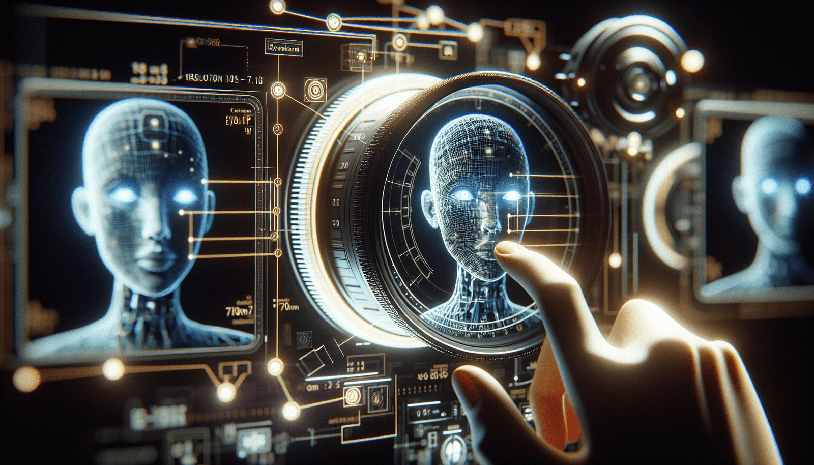 Des interfaces utilisateur futuristes et intuitives de Microsoft Copilot, Google Gemini et Notion AI flottant au-dessus d'un réseau de données complexes et sécurisées, avec des lignes de connexion lumineuses. La composition met en avant l'intégration et la fiabilité de ces outils. Couleurs vives et technologie avancée.