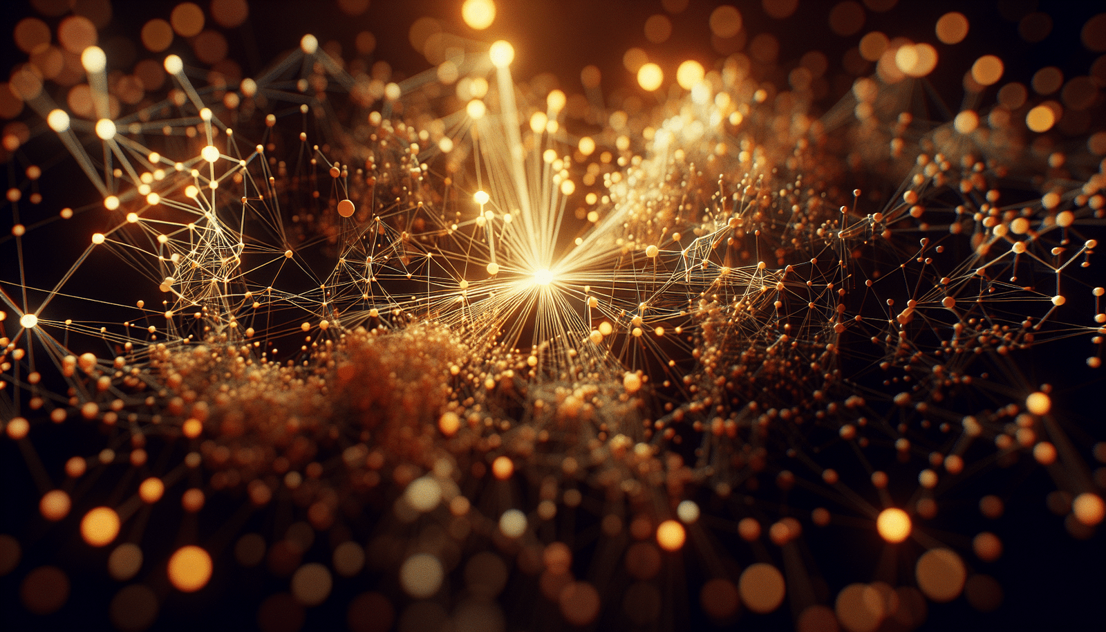 An abstract, interconnected network of glowing nodes and lines, representing different AI platforms (ChatGPT, Google, Perplexity) collaborating or competing in a digital marketplace. Products are subtly woven into the network. The overall feel should be dynamic and forward-looking. Style: Sci-fi, minimalist, glowing tech, depth of field.