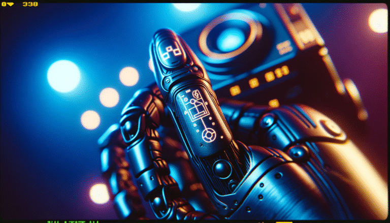 Une main robotique futuriste portant le logo de l'OTAN et le logo de Palantir, symbolisant une alliance technologique militaire. Lumières bleues et cybernétiques en arrière-plan, évoquant l'innovation et la sécurité.